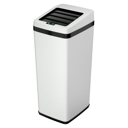 - iTouchless 14 Gallon Matte White Steel Sensor Trash Can with Retracting Lid