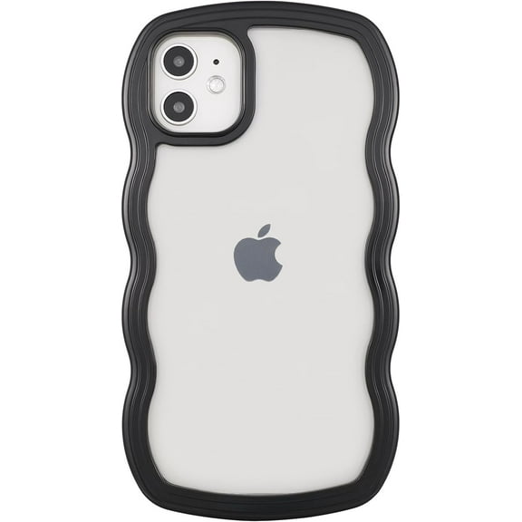 for iPhone 12/12 Pro Case 6.1", Cute Kawaii Glitter Sparking Curly Wave Frame Shape Design, Soft TPU   Hard PC Shockproof Protective Bling Phone Cover for Women Girls, Clear-Black