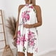 thumbnail image 4 of Falda plisada sin mangas con estampado de hebilla y cuello Halter de verano para mujer a la moda Pompotops qwe13863, 4 of 9
