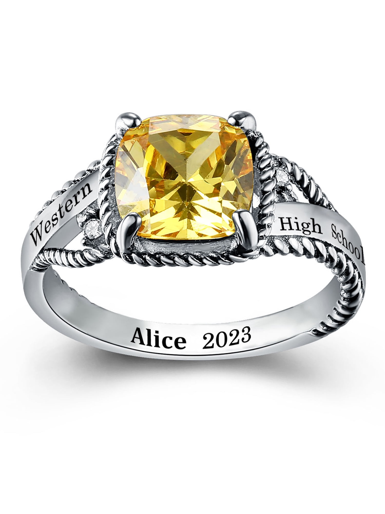 Mementos PJM Custom Class Rings for Women High School and College Graduation-Sterling Silver/Rhodium