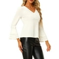 thumbnail image 4 of MODA NOVA Juniors Party V Neck Flare Long Sleeve Velvet Peplum Blouse, 4 of 5