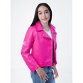 thumbnail image 3 of Chaqueta Barbie de piel sintética para niñas pequeñas, color rosa metalizado, 7-8, 3 of 6
