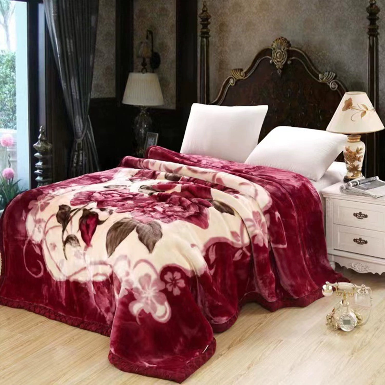 Bxaolu Korean Mink Blanket, Fleece Bed Blanket - 2 Ply Reversible Silky Soft Plush Warm Blanket for Autumn Winter, Floral Printed Bed Blanket, 59"x79", Multicolor
