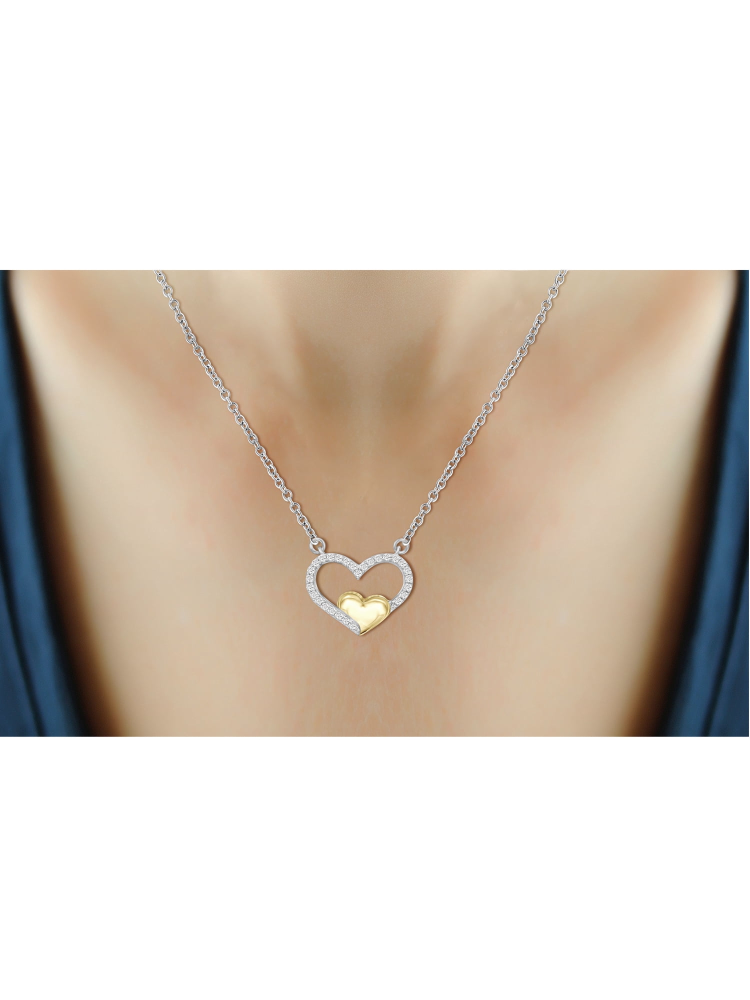 JewelersClub Two Tone Sterling Silver (.925) Heart Necklace with 0.15 Carat White Diamonds | Jewelry Pendant Necklaces for Women White Diamonds & 18 inch Rope Chain with Spring Clasp