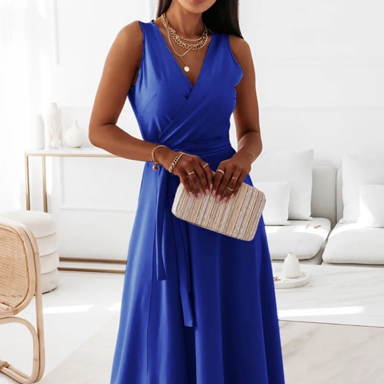 Elegant Sleeveless V Neck Long Dress With Waist Tie For Women For Evening  Parties And Formal Events Older Lady Dresses Evening Dress Hemline  Asymmetry Lace Gowns plus Size Ladies Dress Women Dresses -
