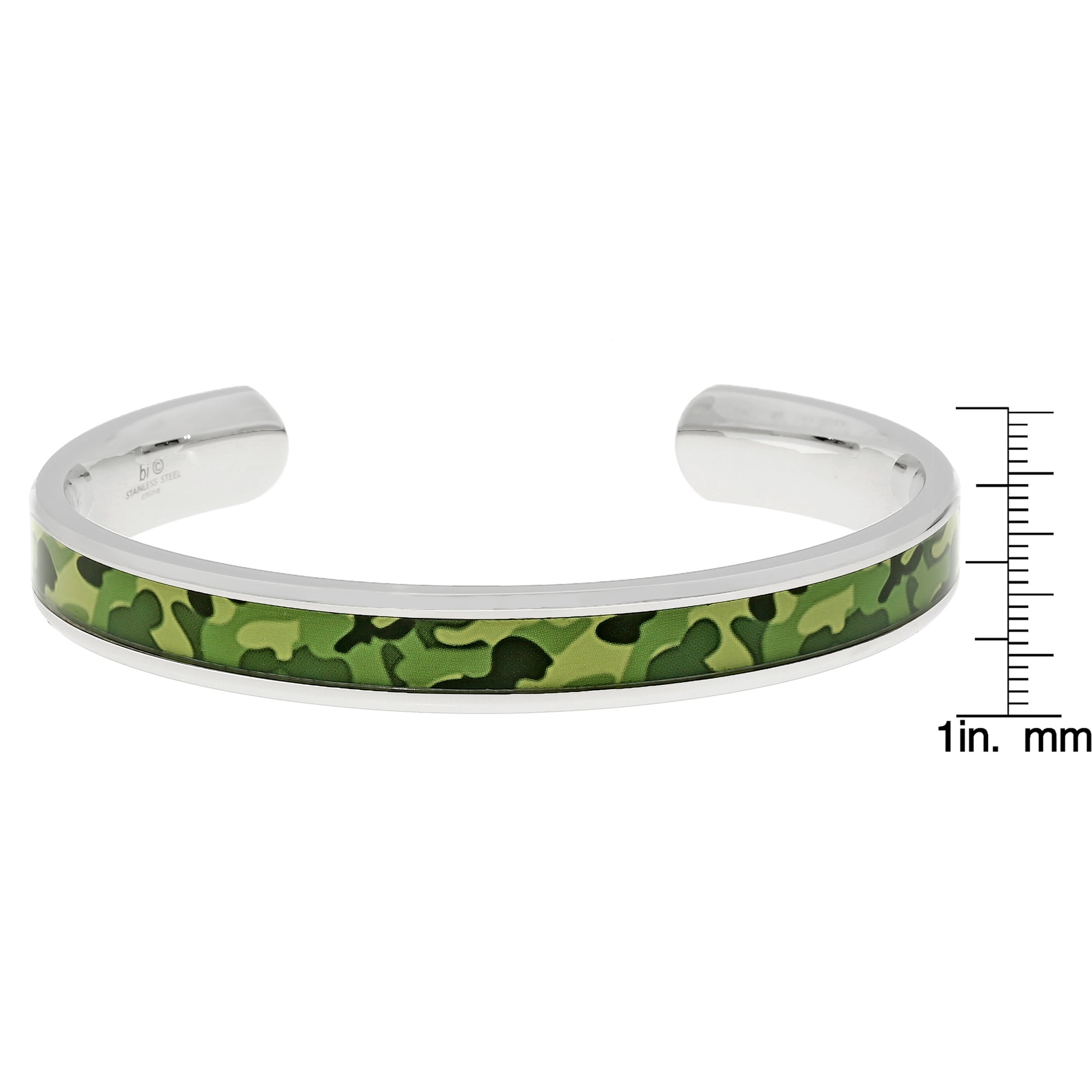 Metro Jewelry Stainless Steel Green Camouflage Cuff Bangle Bracelet