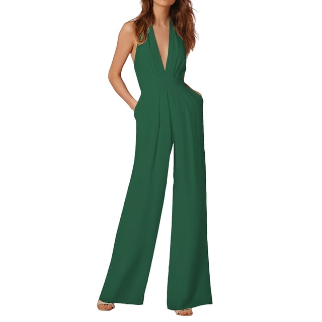 HXWCHs Combinaisons en Lin pour Femmes Grande Taille Sans Manches Col en V Profond Dos Nu Taille Mini Combinaison pour Soirée TG Vert