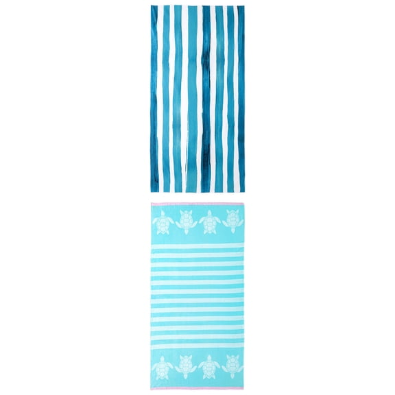 Unique Bargains 2 Pack Soft Absorbent Beach Towel Aqua Blue/Mint Green 63" x 31"/55" x 28"