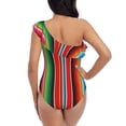 thumbnail image 5 of Zufioo Mexican Serape Blanket Stripes Print One-shoulder Ruffled One-piece Swimsuit, High Elastic Integrated Removable Chest Pad Swimsuit Suitable for Beach, Pool and Vacation-X-Large, 5 of 6