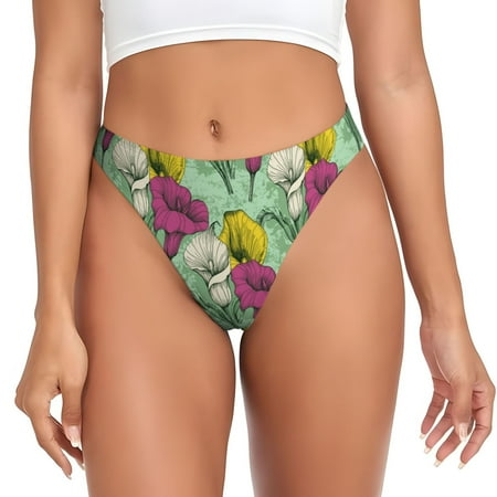 Yellow Blue Purple Calla Lily Flowers Thongs for Women - No Show Seamless Womens Thongs Underwear  Stretch G String Thongs for Women  Ladies Breathable Sexy Thong Bikini Panties Briefs