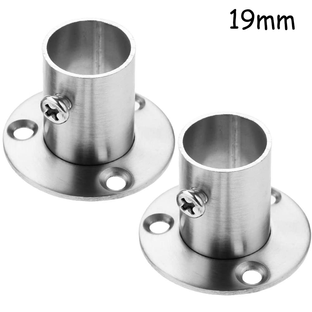 2x STRONG 25mm CHROME RAIL BRACKETS Round Cupboard Pole Wardrobe End Replacement 