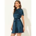 thumbnail image 3 of INSPIRE CHIC Robe à Manches Courtes Bouffantes en Satin avec Col à Volants et Ceinture pour Femmes, 3 of 6