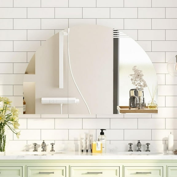 Arched Medicine Cabinet,3 Doors, Bathroom Medicine Cabinet with Mirror,Large Mirror Cabinet Wall-Mounted with Storage, Surface Mount,47x31Inch