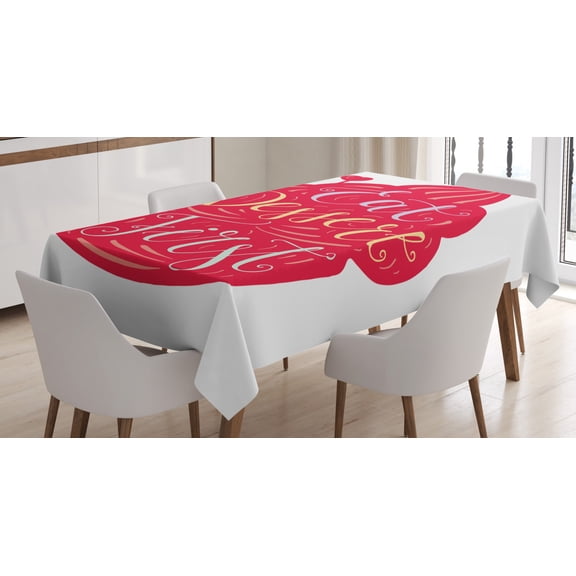 Eat Dessert First Tablecloth, Sweet Doodle of Cupcake with Heart on, Rectangular Table Cover for Dining Room Kitchen, 60" X 84",Dark Pink Pastel Pink Pastel Yellow Pale Mint, by Ambesonne