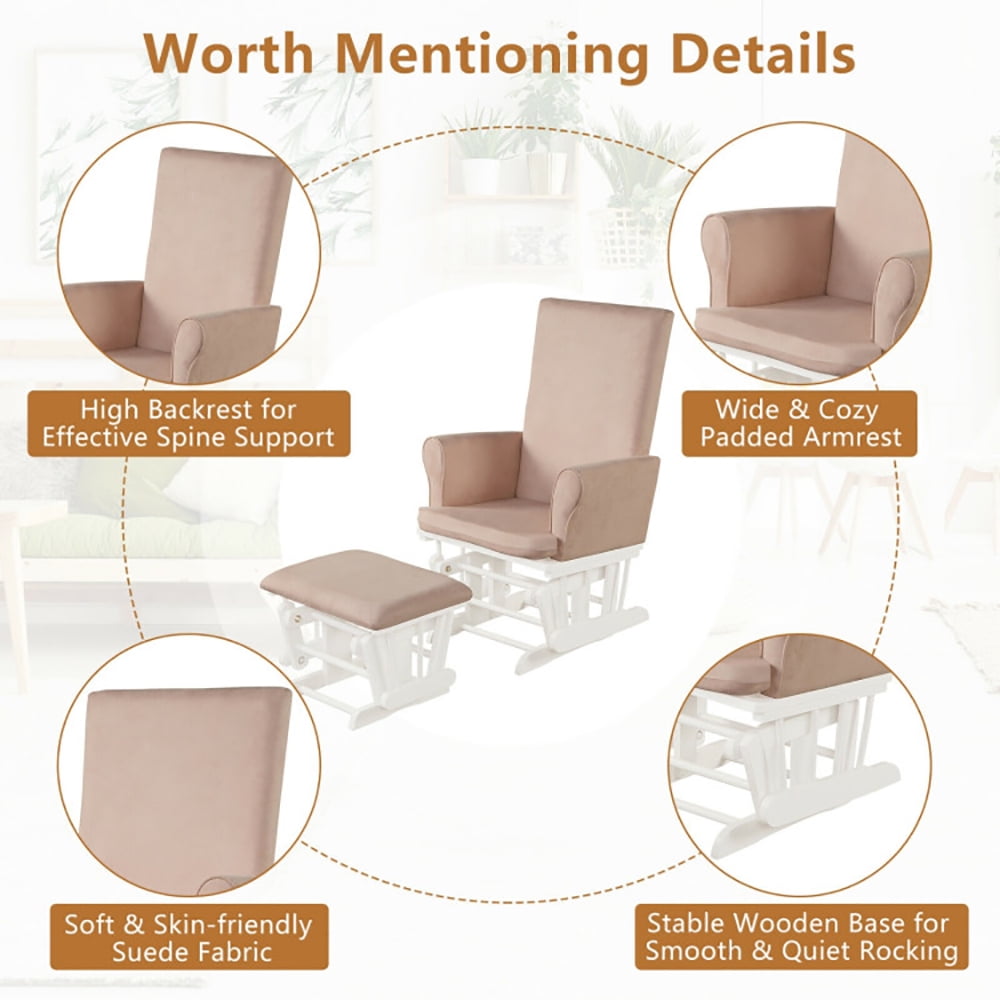 Finihen Glider and Ottoman Cushion Set, Wooden Rocking Nursery Chair, Baby Nursery Relax Rocker Rocking Chair Glider and Ottoman Cushion Set, for Napping, Nursing, Reading, Pink Finihen Glider and Ottoman Cushion Set, Wooden Rocking Nursery Chair, Baby Nursery Relax Rocker Rocking Chair Glider and Ottoman Cushion Set, for Napping, Nursing, Reading, Pink