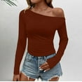 thumbnail image 2 of Womens Tops Off Shoulder Long Sleeve Slim Crop Going Out Sexy Trendy Tops, 2 of 9