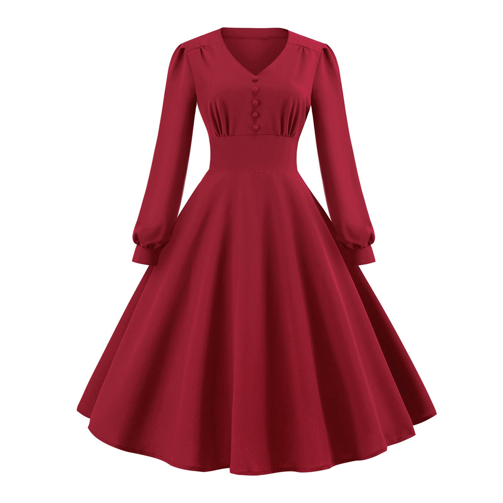 mame　IVolume Sleeves V-Neck Dress Long Sleeve Dress for Women Womens Solid Color Long Sleeve V
