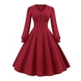 thumbnail image 1 of Robe à Manches Longues pour Femmes Robe Unie à Manches Longues à Col en V Rétro à Taille Haute avec Empiècements, 1 of 9