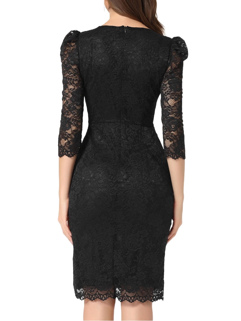 black lace cocktail dress with 3 4 sleeves Inspire Chic Women's Elegant 3/4 Sleeve Wedding Guest Bodycon Dresses S Black, Size: Small Style_Cape Size:W42/32