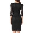 thumbnail image 3 of INSPIRE CHIC Women's Elegant Lace Dress 3/4 Sleeve Wedding Guest Bodycon Cocktail Dresses XS Black, 3 of 4