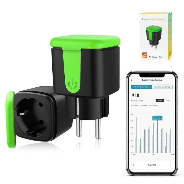 Prise de Courant Extérieure Étanche Intelligente WiFi 16A Tuya EU Smart Living avec Contrôle Domestique Alexa Google