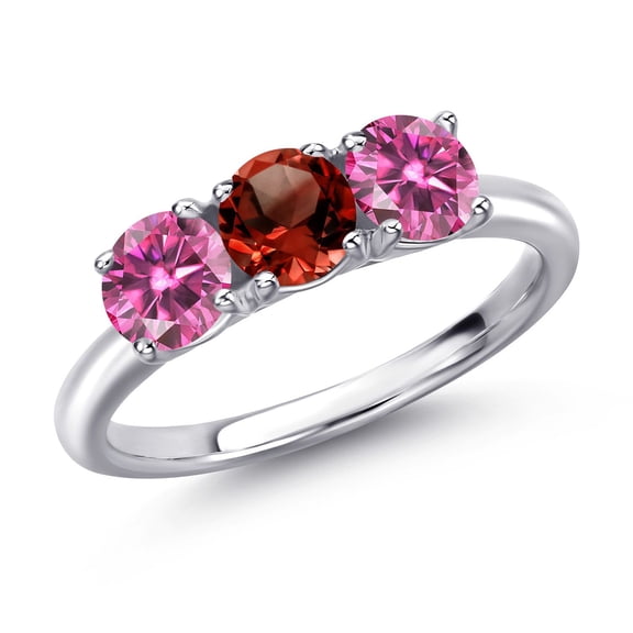 Gem Stone King 925 Sterling Silver Red Garnet and Pink Moissanite Engagement Ring for Women | 1.55 Cttw | Round 5MM | Gemstone January Birthstone | Size 5
