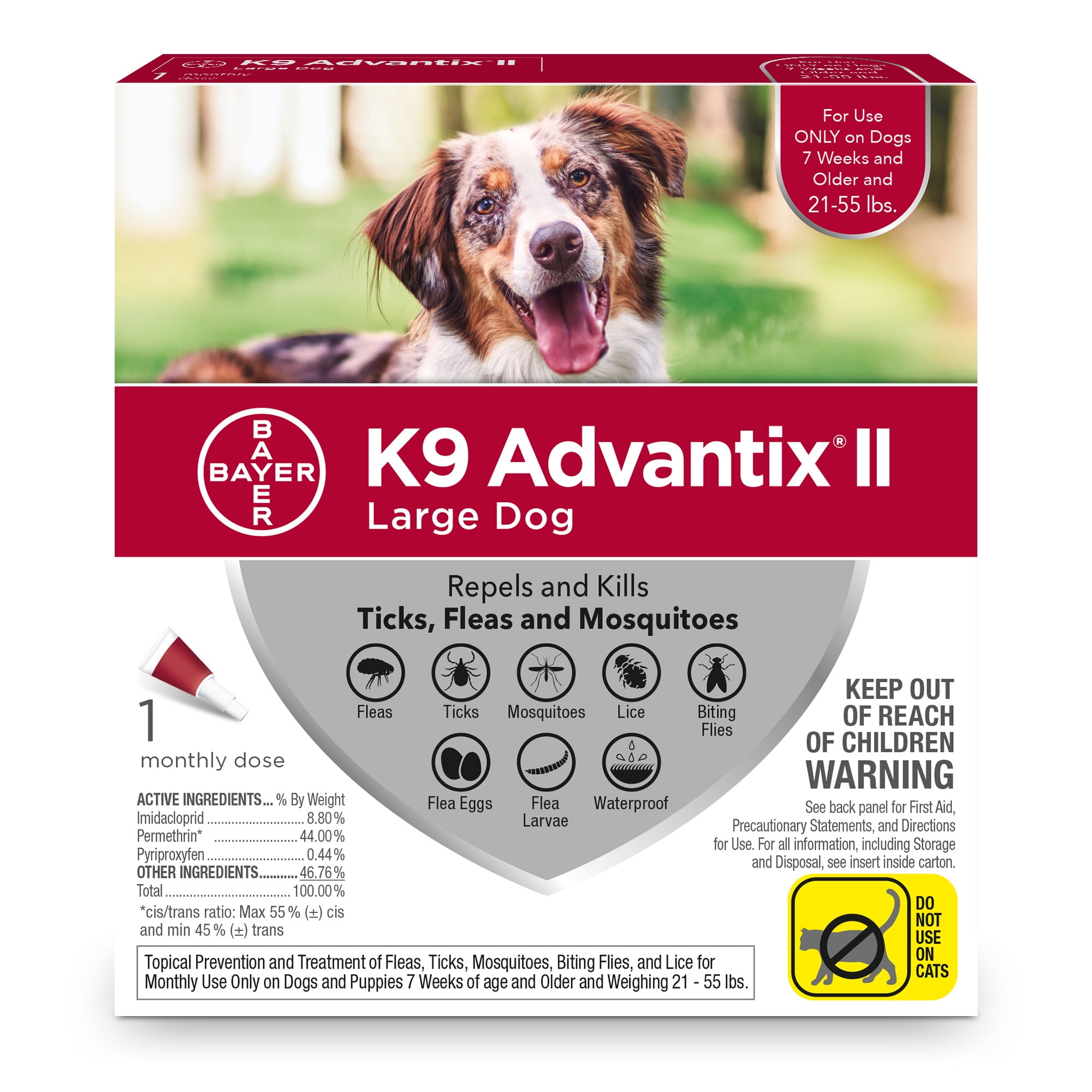 K9 Advantix II Flea and Tick Treatment for Large Dogs, 1 Monthly