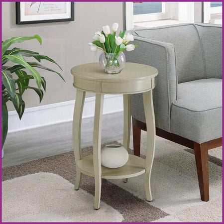 Antique White Round Coffee Table with Bottom Shelf – Durable Solid Wood & MDF Space-Saving for Living Room