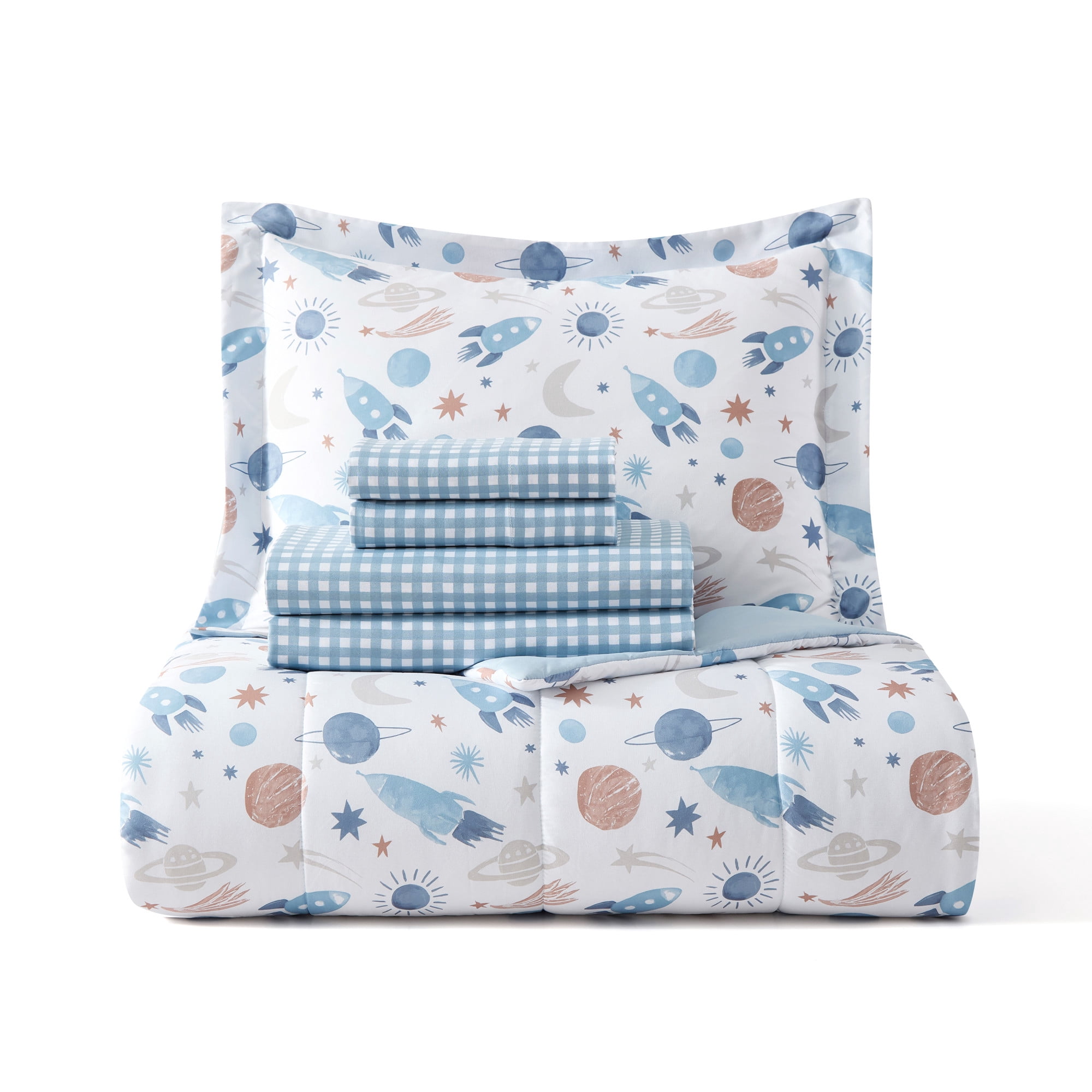 Dream Factory 5-Piece Milky Way Bed in a Bag, Blue, Twin