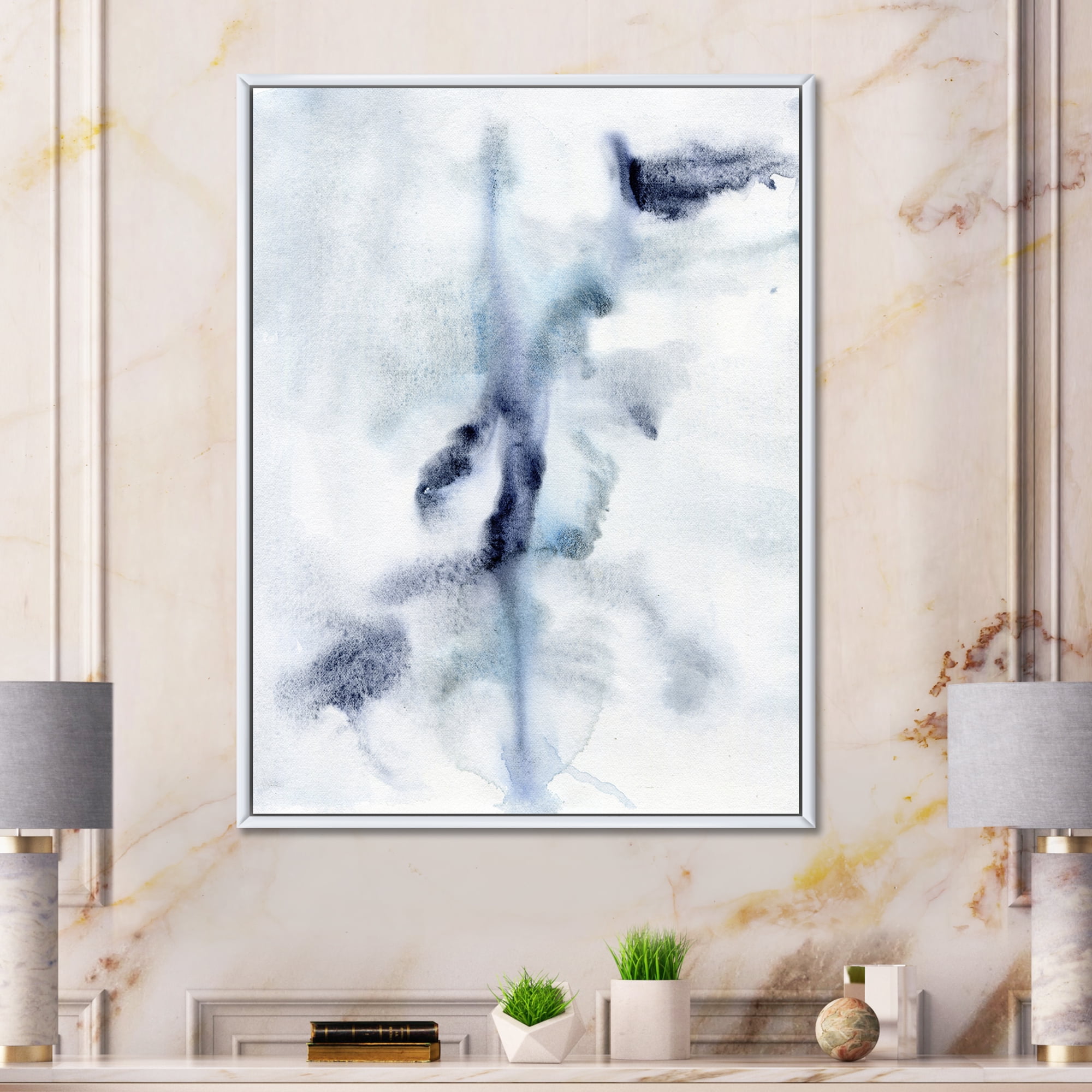 Designart 'Abstract Of Clouds Dark Blue Colored IV' Modern Framed Canvas Wall Art Print