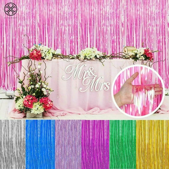 Luxtrada 3/2/1Pcs Foil Fringe Curtain Door Curtain Metallic Tinsel Photo Backdrop Party Wedding Decoration 3.2ftx8.2ft