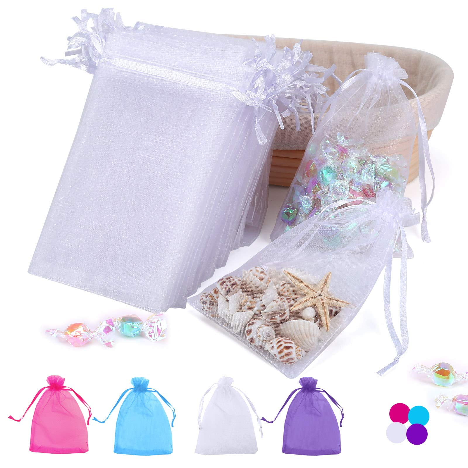 100PCS Premium Sheer Organza Bags White Wedding Favor Bags with drawstinr 4x6 Jewelry Gift Bags for Party Jewelry Christmas Festival Bathroom