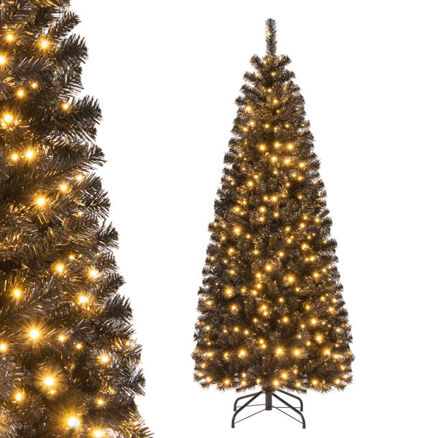 Patiojoy 6 FT Artificial Halloween Tree Pre-lit Pencil Tree with 618 Branch Tips 280 Warm White LED Lights