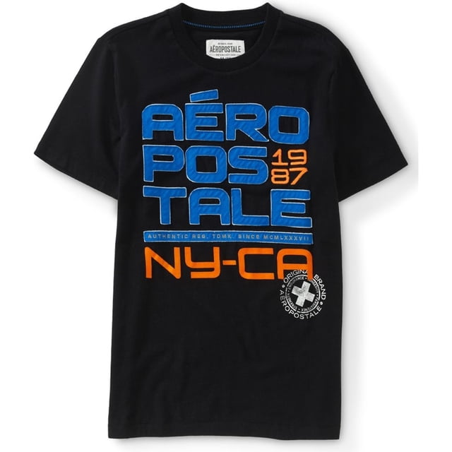 Aeropostale - Camiseta con adornos de la marca original Ny-ca para hombre, negro, extra pequeño Aeropostale Camiseta adornada