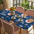 thumbnail image 3 of Christmas Navy Table Cloths for 6 Foot Rectangle Tables, Xmas Cute Elk Winter Leaves Cartoon Snowflake Patio Waterproof Elastic Fitted Tablecloths, Washable Rectangular Table Cover for Camping, 3 of 8