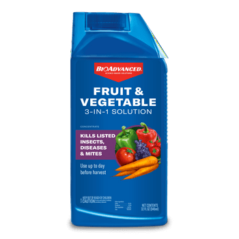 BioAdvanced Fruit & Vegetable 3n1 Solution 32oz Concentrate, Kills Listed Insects: Aphids, Caterpillars, Mites, Beet Armyworms, Beetles and More! Controls; Black Spot, Powdery Mildew, Rust and More!