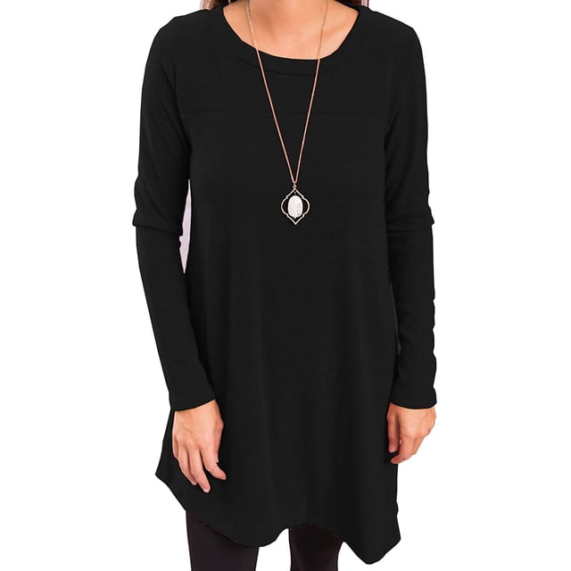 Sonducket Top de mujer de manga larga de color sólido vestido de otoño con botones laterales divididos suéter con dobladillo irregular Prendas para la parte del cuerpo Negro M