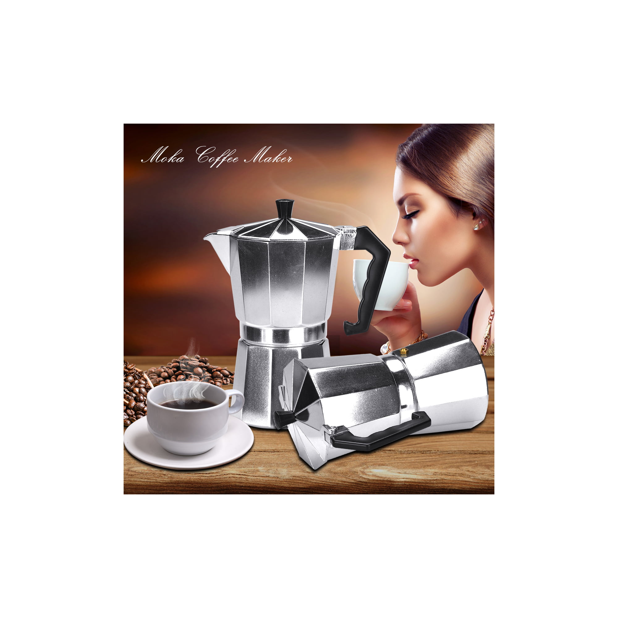 Lychee Moka Pot Espresso Maker for Italian Cafe Brewing, Silver(150ml)