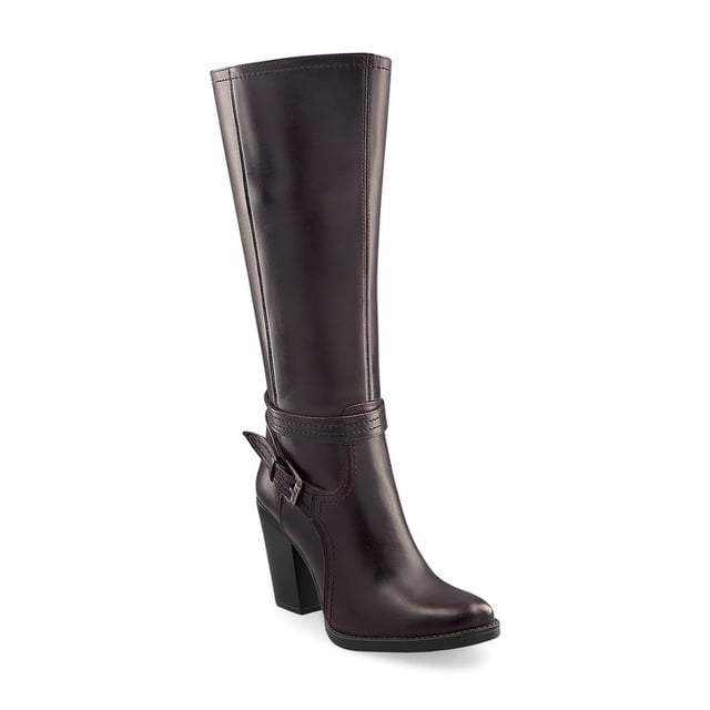Bota Alta Color Vino Con Detalle De Hebilla Mundo Terra 029389