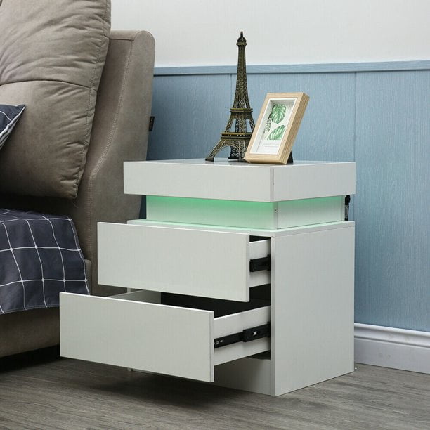 LED Dorm Nightstand with 2 Drawers, Bedside Drawers, Bedside Table for ...