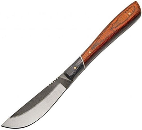 SZCO 8.5-Inch File Steel Skinner Knife Carbon Steel Fixed Blade with Long-Profile Pakkawood Handle and Hand-Stitched Leather Sheath
