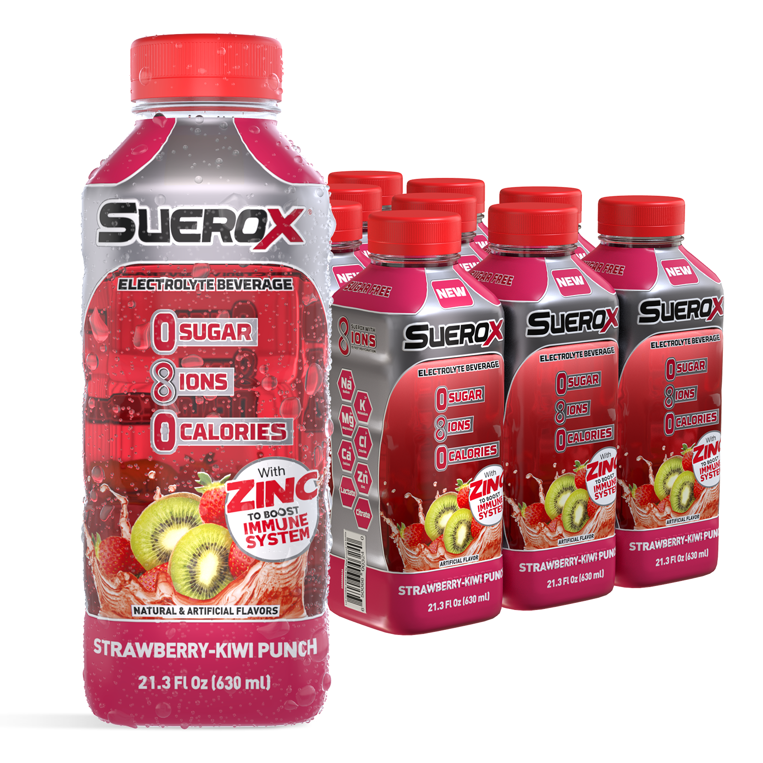 SueroX Zero Sugar Electrolyte Drink, Strawberry-Kiwi Punch, 21 oz ,12 ct