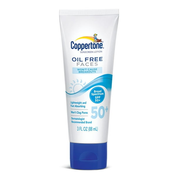 Coppertone Oil Free Faces Sunscreen SPF 50+, 3 Oz