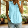 thumbnail image 2 of Loopsun Women Summer Blouse Turndown Collar Sleeveless Placket Button Linen Solid Tunics, 2 of 5