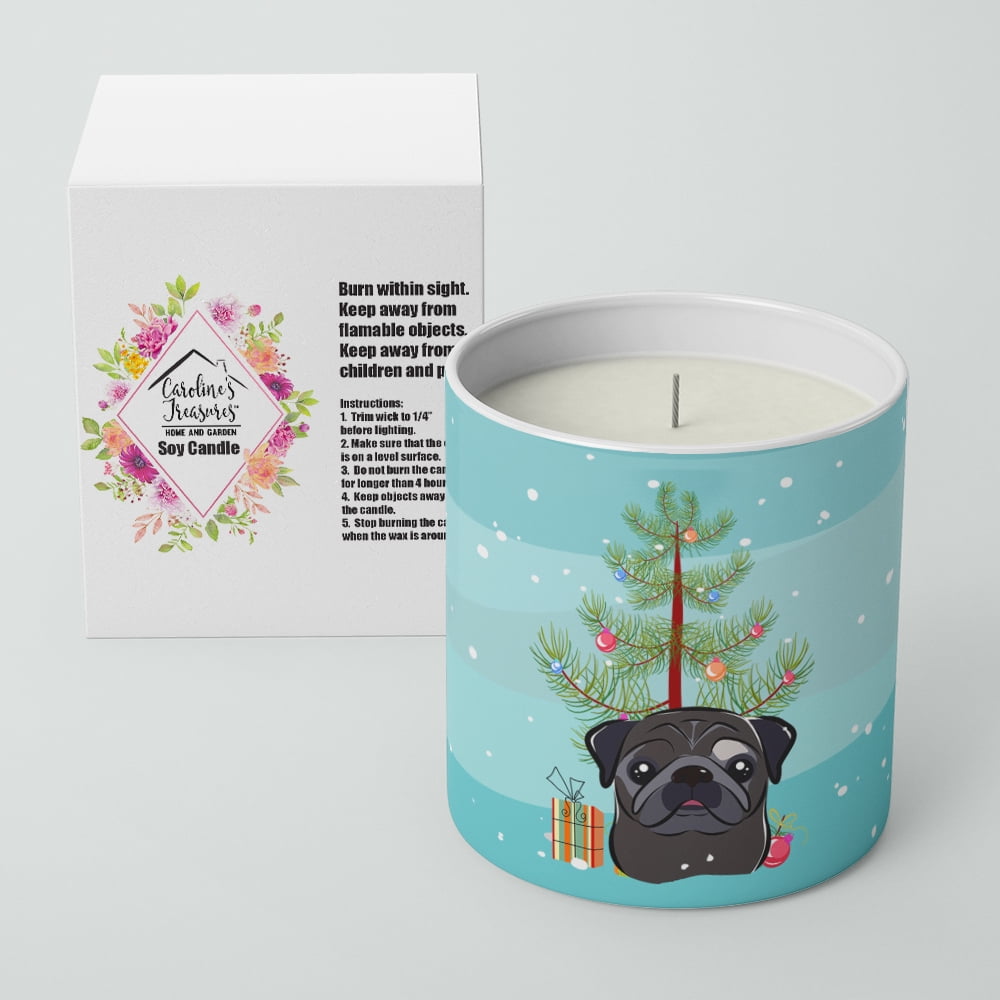 Christmas Tree and Black Pug 10 oz Decorative Soy Candle 3.25 in x 3.75 in