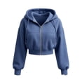 thumbnail image 6 of Lenpel Cropped Hooded Jackets for Women Workout Full Zip Long Sleeve Trendy Drawstring Sweatshirt Coats with Pockets Fall Clothes(Blue,XX-Large), 6 of 6