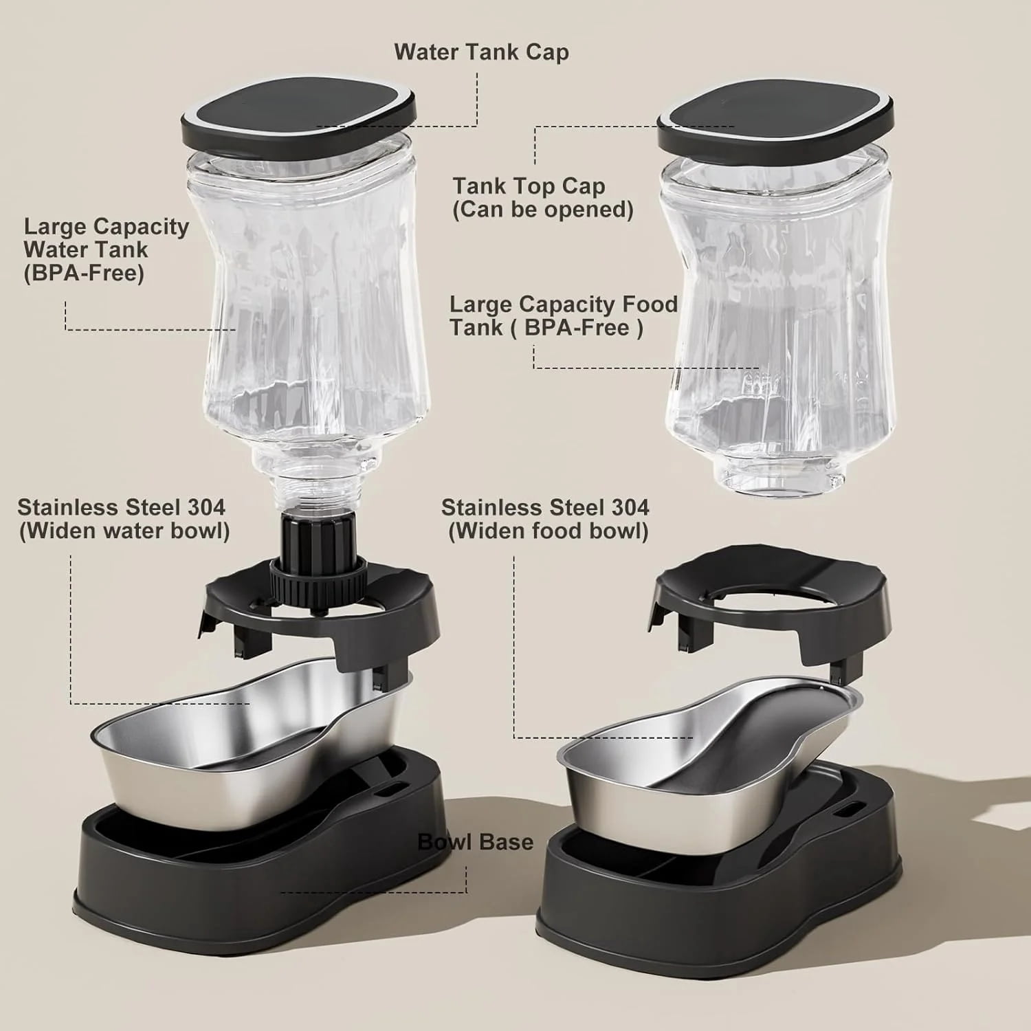 Nomipaw Automatic Cat Feeder and Food Dispenser Gravity Pet Feeder Cat Dog Bowls for Water and Food 2Pcs