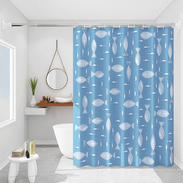 Waterproof shower curtain line fish single curtain without rod width 120*height 200 (with hanging ring)