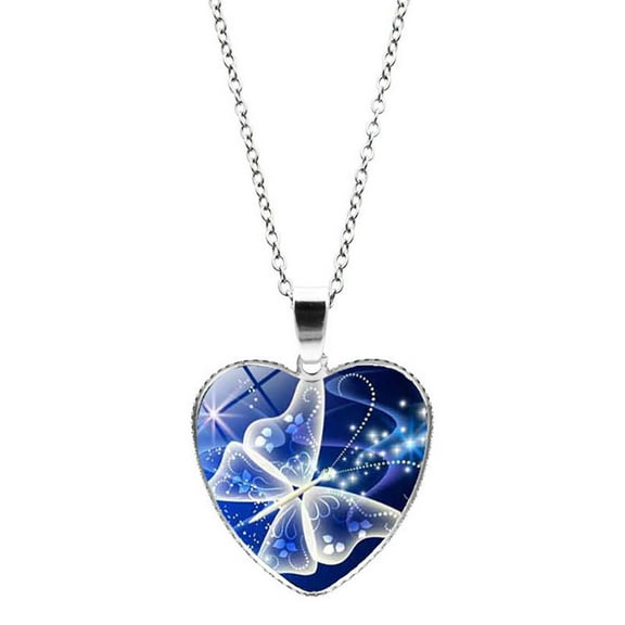 PONPRNGY Heart Necklace for Women Love Heart Butterfly Pendant Necklaces Birthstones Necklace Jewelry Valentine's Day Mother's Day Gift for Her Mom