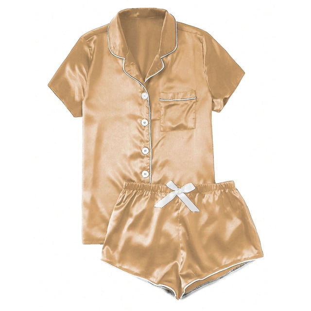 Mefallenssiah Women'S Satin Casual Home Button Pajama Set